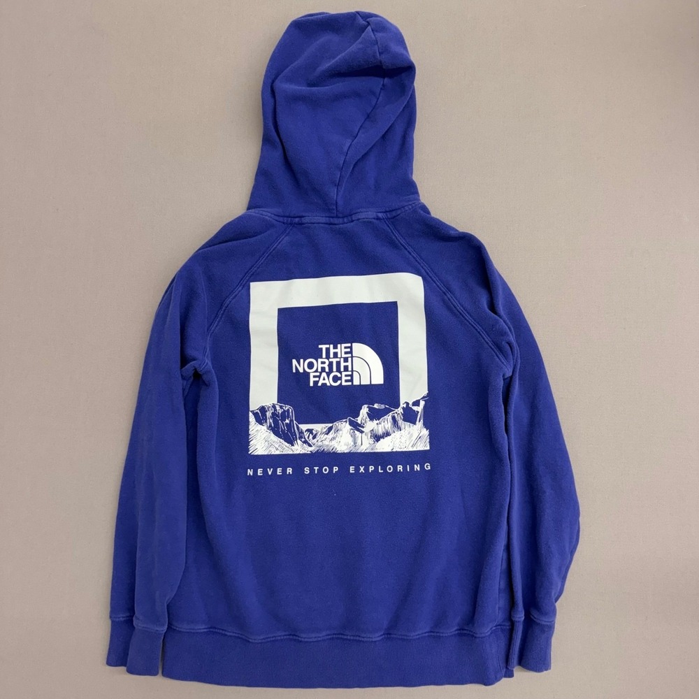 The North Face Womens Blue Never Stop Exploring Graphic Hoodie Sweatshirt Small